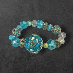 Blue & gold beaded stretchy bracelet
